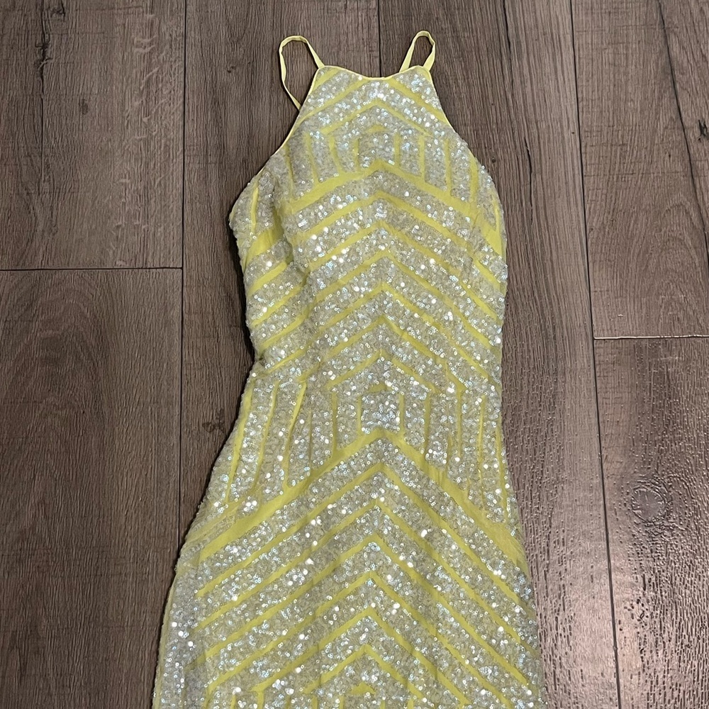 Jovani Size 4 Yellow Sequin Mermaid Gown With Corset Open Back Prom Evening - Picture 7 of 11